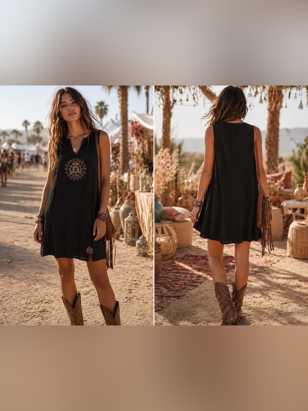 Boho Embroidered Linen Tunic Dress Artsy Festival Academia Mandala Geometric, S